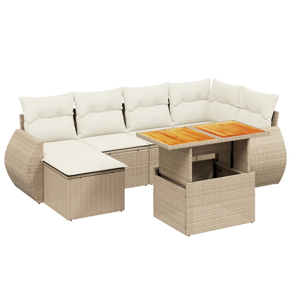 Set Divani da Giardino 7 pz con Cuscini Beige in Polyrattan 3272297