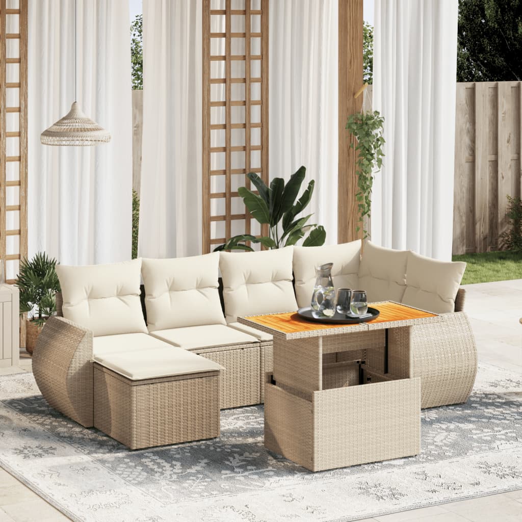 Set Divani da Giardino 7 pz con Cuscini Beige in Polyrattan 3272297