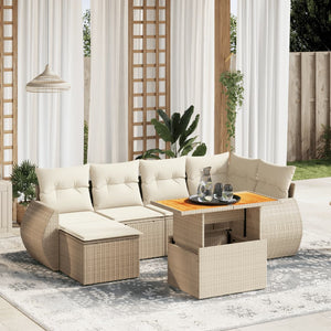 Set Divani da Giardino 7 pz con Cuscini Beige in Polyrattan 3272297