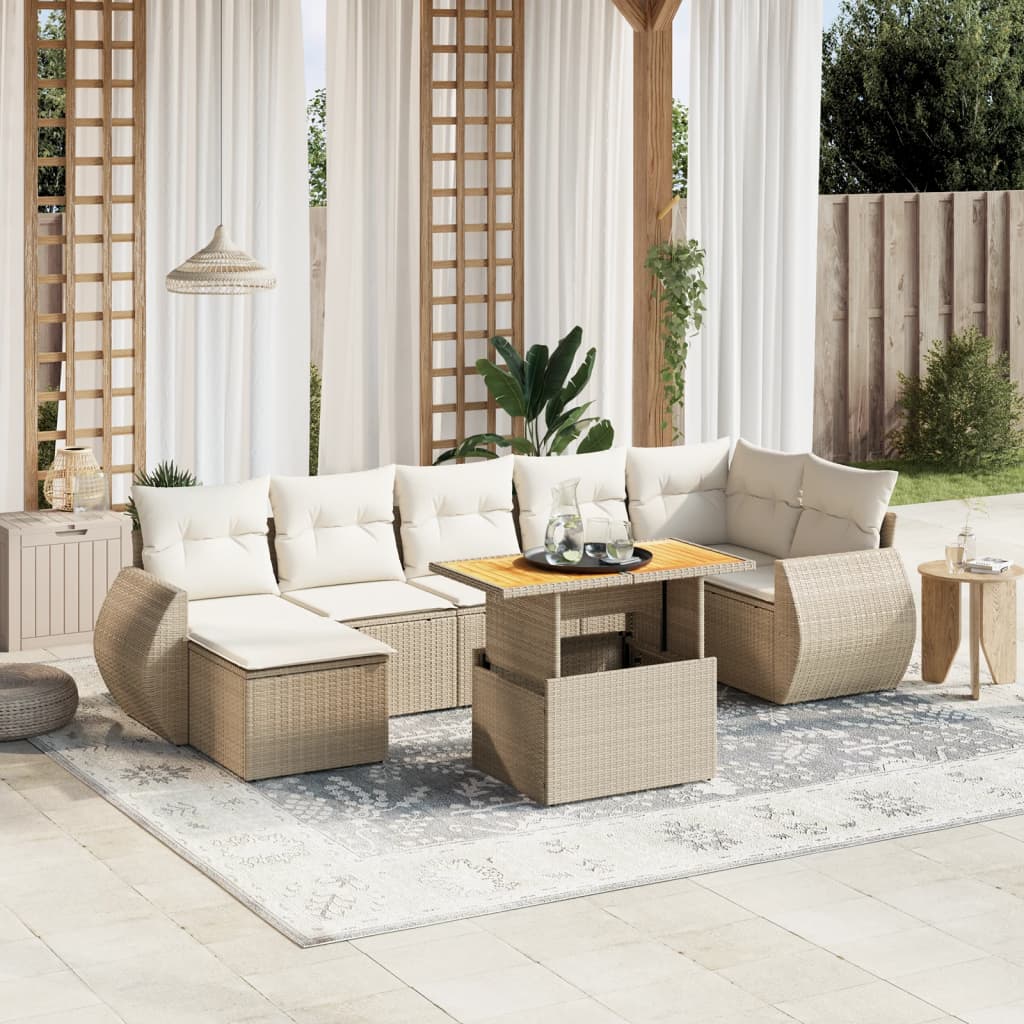 Set Divano da Giardino 8 pz con Cuscini Beige in Polyrattan 3272304