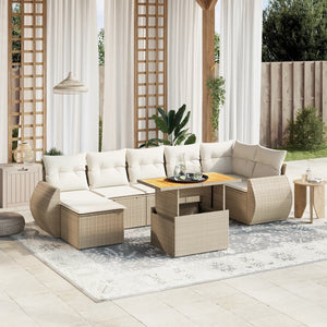 Set Divano da Giardino 8 pz con Cuscini Beige in Polyrattan 3272304