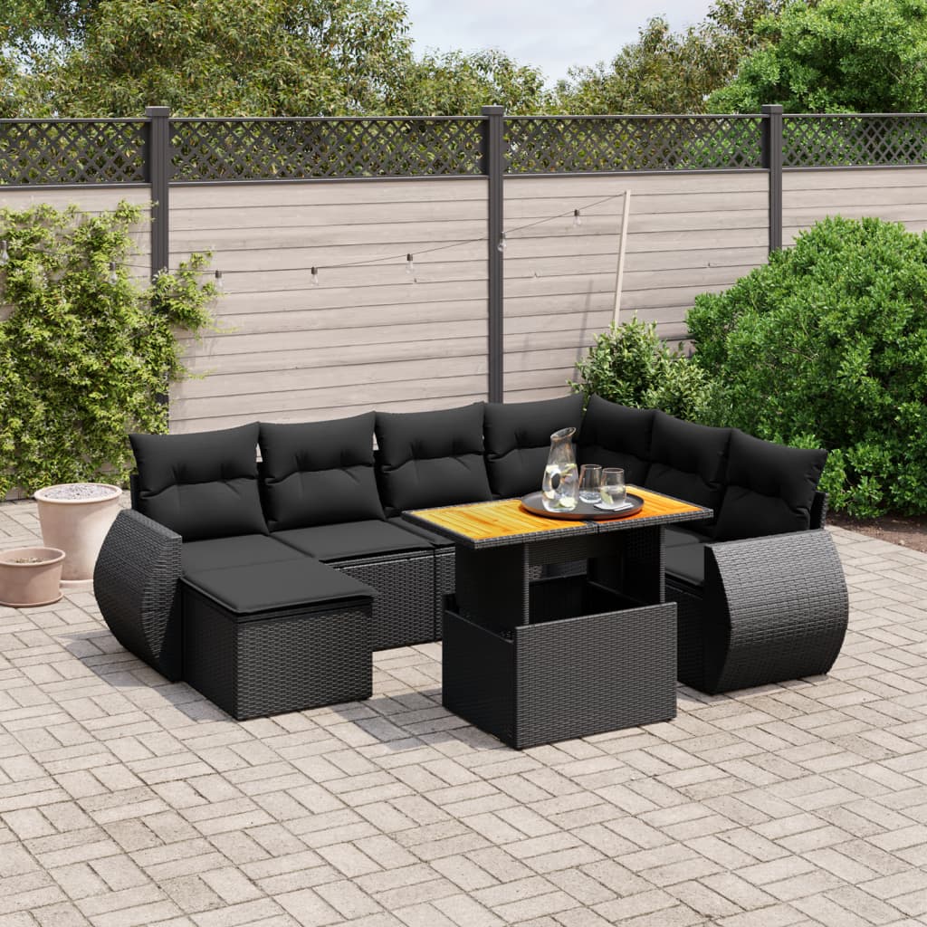 Set Divani da Giardino con Cuscini 8 pz Nero in Polyrattan 3272308