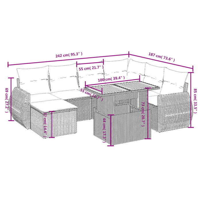 Set Divani da Giardino con Cuscini 8 pz Nero in Polyrattan 3272309