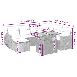 Set Divano da Giardino 8 pz con Cuscini Beige in Polyrattan 3272311