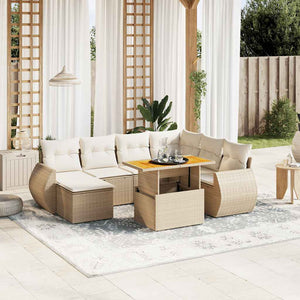 Set Divano da Giardino 8 pz con Cuscini Beige in Polyrattan 3272311