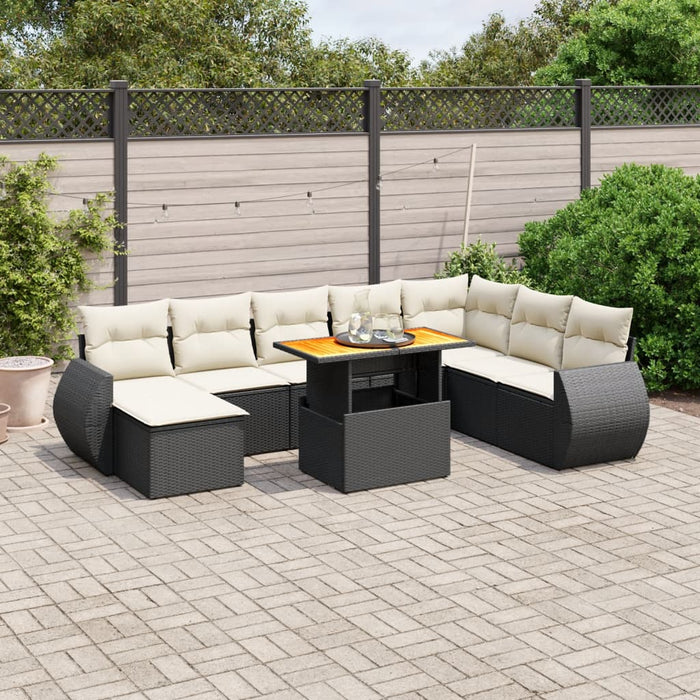 Set Divani da Giardino 9 pz con Cuscini Nero in Polyrattancod mxl 114130