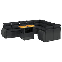 Set Divani da Giardino 10pz con Cuscini in Polyrattan Nero 3272350