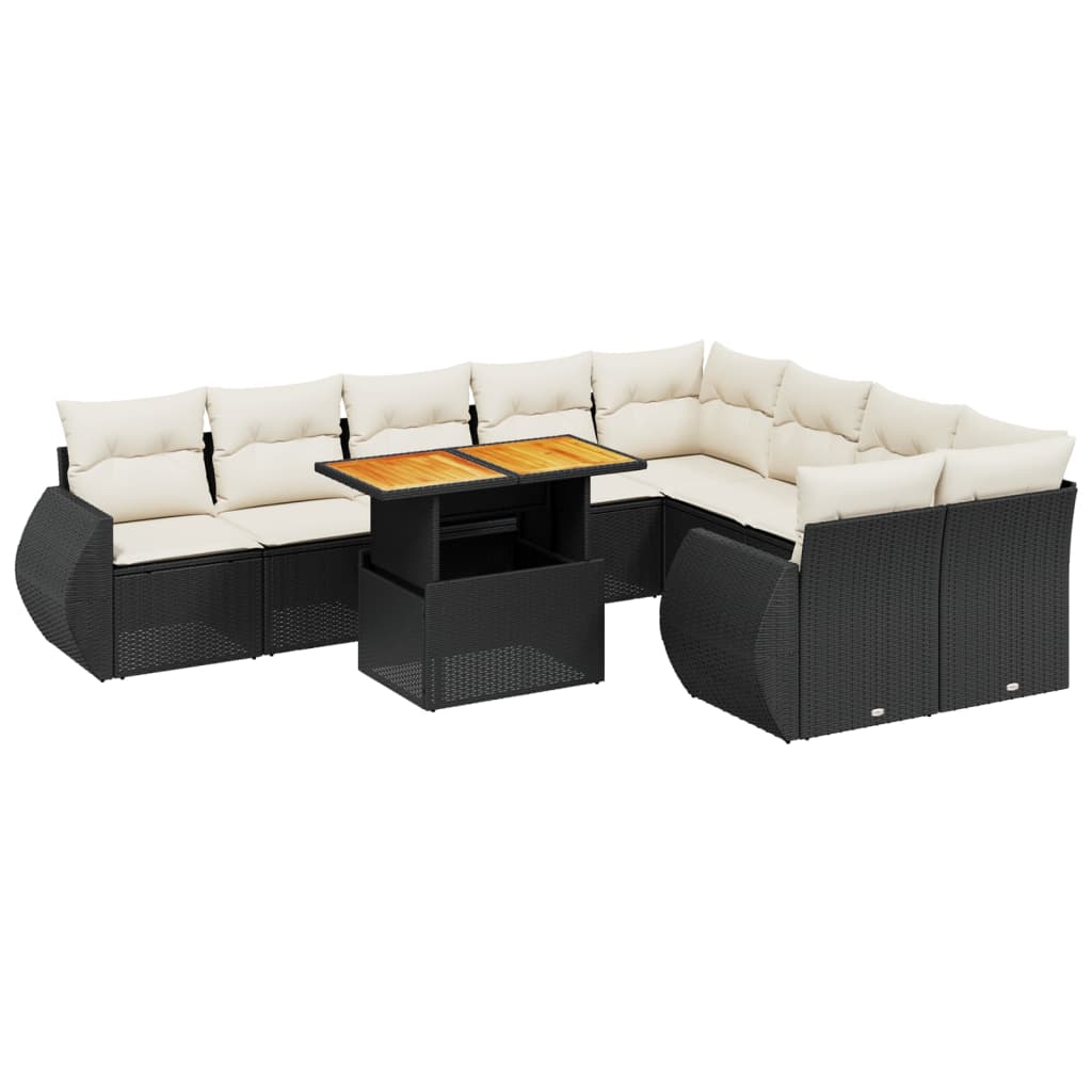 Set Divani da Giardino 10pz con Cuscini in Polyrattan Nero 3272351