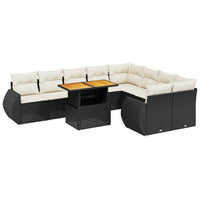 Set Divani da Giardino 10pz con Cuscini in Polyrattan Nero 3272351