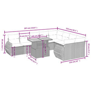 Set Divani da Giardino 10pz con Cuscini in Polyrattan Nero 3272351