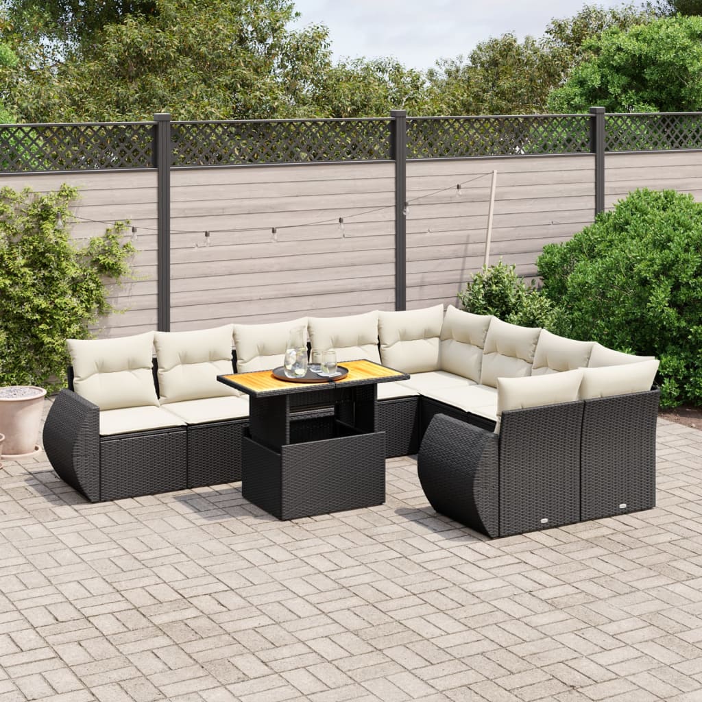 Set Divani da Giardino 10pz con Cuscini in Polyrattan Nero 3272351