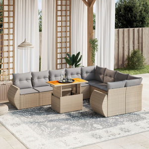 Set Divano da Giardino 10 pz con Cuscini Beige in Polyrattan 3272354