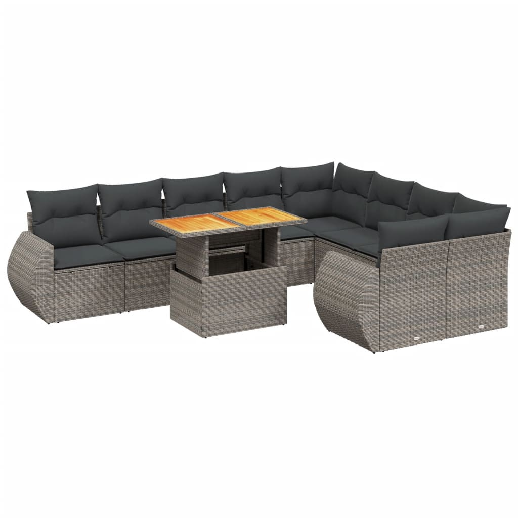 Set Divano da Giardino 10 pz con Cuscini Grigio in Polyrattan 3272355