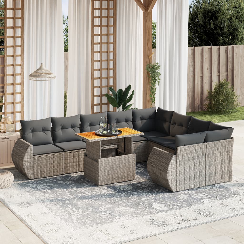 Set Divano da Giardino 10 pz con Cuscini Grigio in Polyrattan 3272355