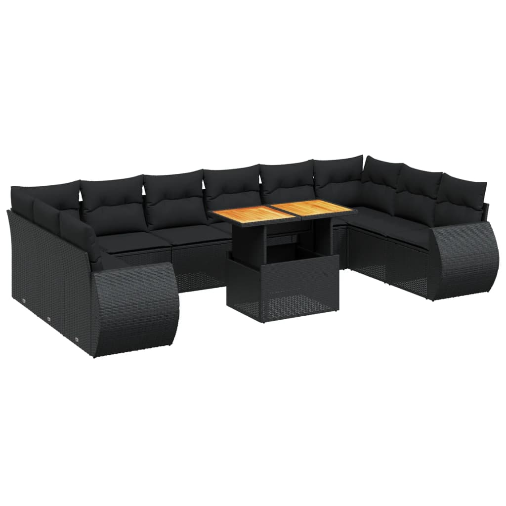 Set Divani da Giardino 11 pz con Cuscini in Polyrattan Nero 3272364