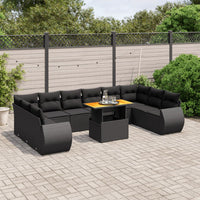 Set Divani da Giardino 11 pz con Cuscini in Polyrattan Nero 3272364