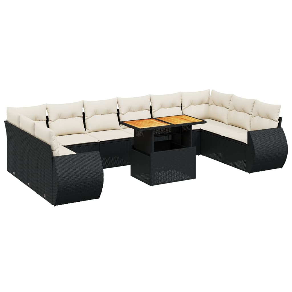 Set Divani da Giardino 11 pz con Cuscini in Polyrattan Nero 3272365