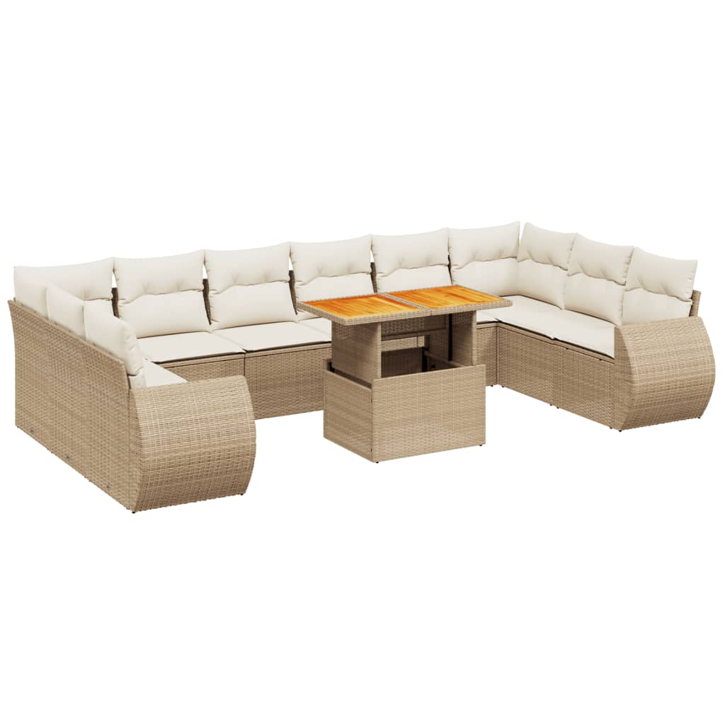 Set Divani da Giardino 11 pz con Cuscini Beige in Polyrattan 3272367