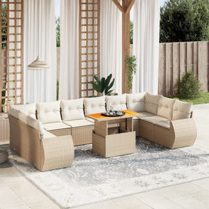 Set Divani da Giardino 11 pz con Cuscini Beige in Polyrattan 3272367