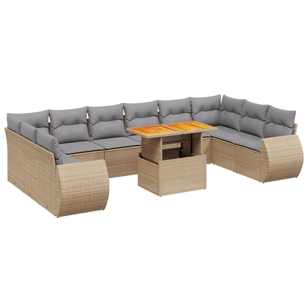 Set Divani da Giardino 11 pz con Cuscini Beige in Polyrattan 3272368