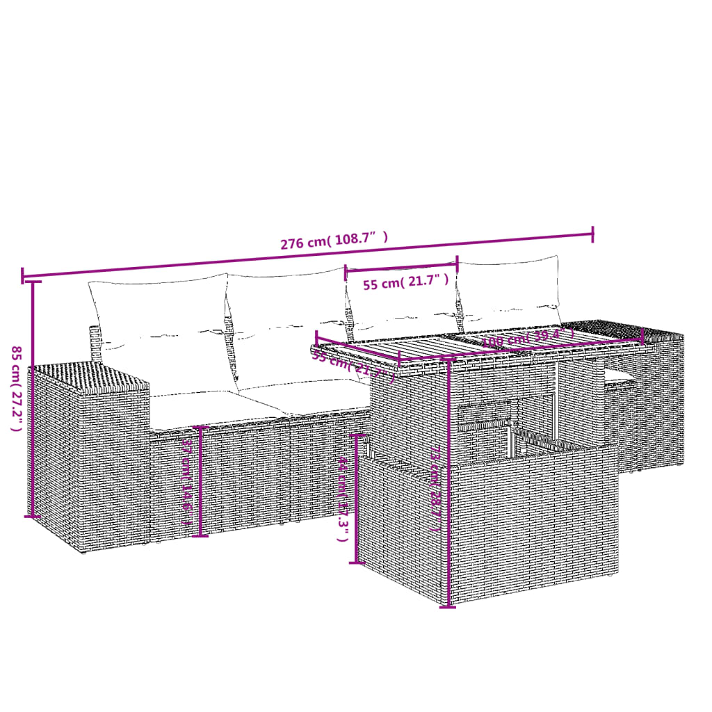 Set Divani da Giardino 5 pz con Cuscini in Polyrattan Nerocod mxl 88726