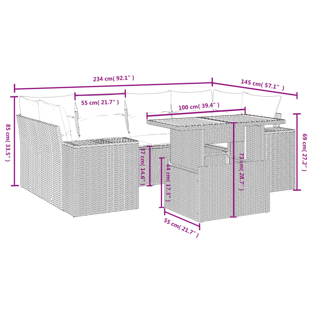 Set Divani da Giardino con Cuscini 7pz Nero Polyrattan 3272532