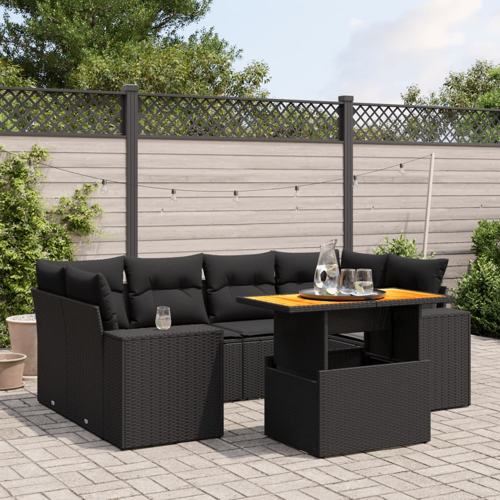 Set Divani da Giardino con Cuscini 7pz Nero Polyrattancod mxl 88727