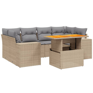 Set Divani da Giardino 7 pz con Cuscini Beige in Polyrattan 3272536