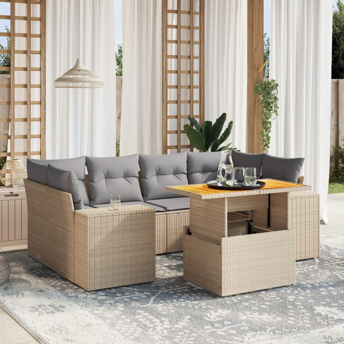 Set Divani da Giardino 7 pz con Cuscini Beige in Polyrattan 3272536