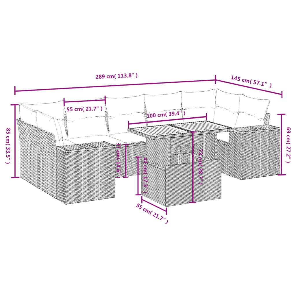 Set Divani da Giardino con Cuscini 8 pz Nero in Polyrattan 3272547