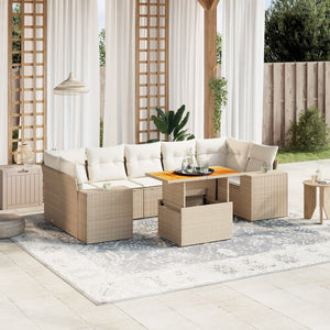 Set Divano da Giardino 8 pz con Cuscini Beige in Polyrattan 3272549