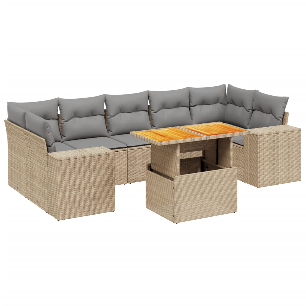 Set Divano da Giardino 8 pz con Cuscini Beige in Polyrattan 3272550