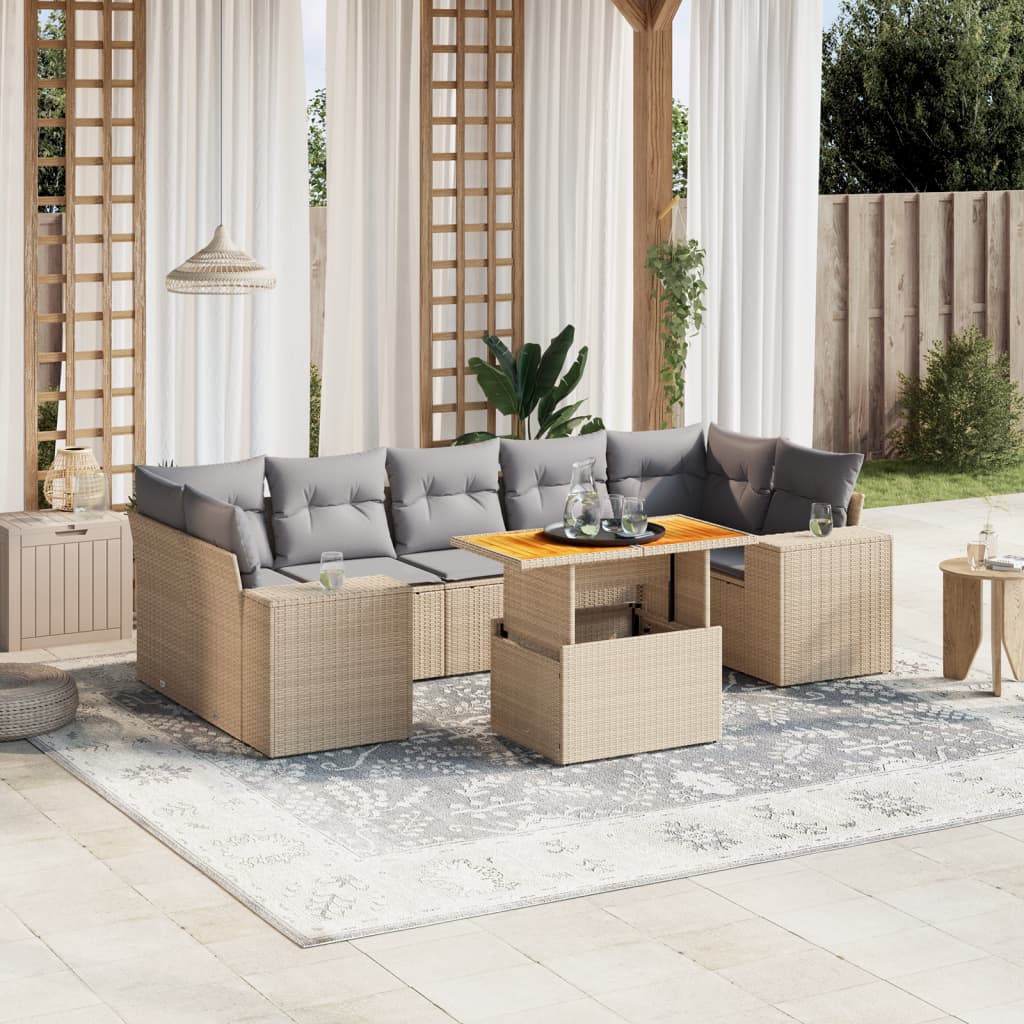 Set Divano da Giardino 8 pz con Cuscini Beige in Polyrattan 3272550