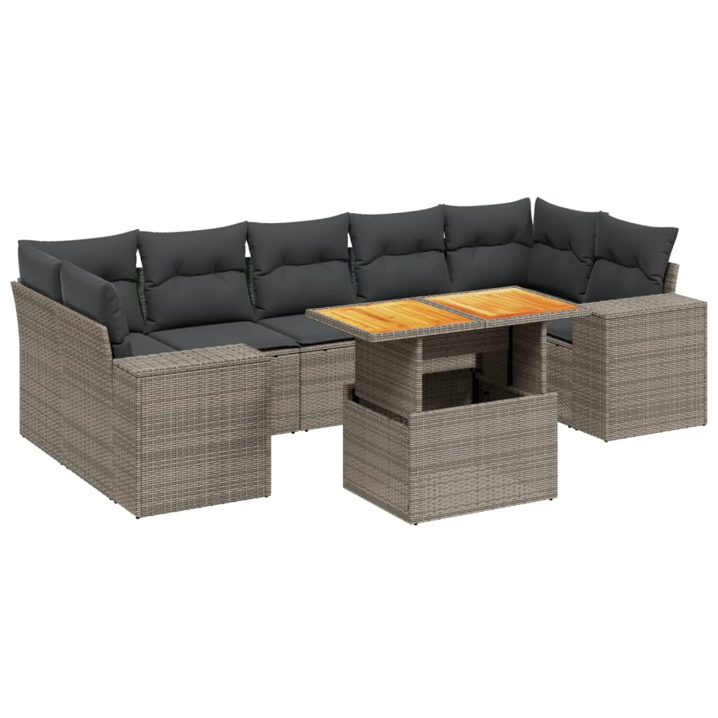 Set Divano da Giardino 8 pz con Cuscini Grigio in Polyrattan 3272551