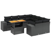 Set Divani da Giardino 9 pz con Cuscini Nero in Polyrattan 3272560