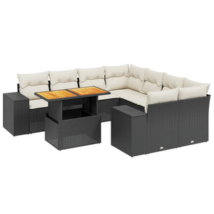 Set Divani da Giardino 9 pz con Cuscini Nero in Polyrattan 3272561