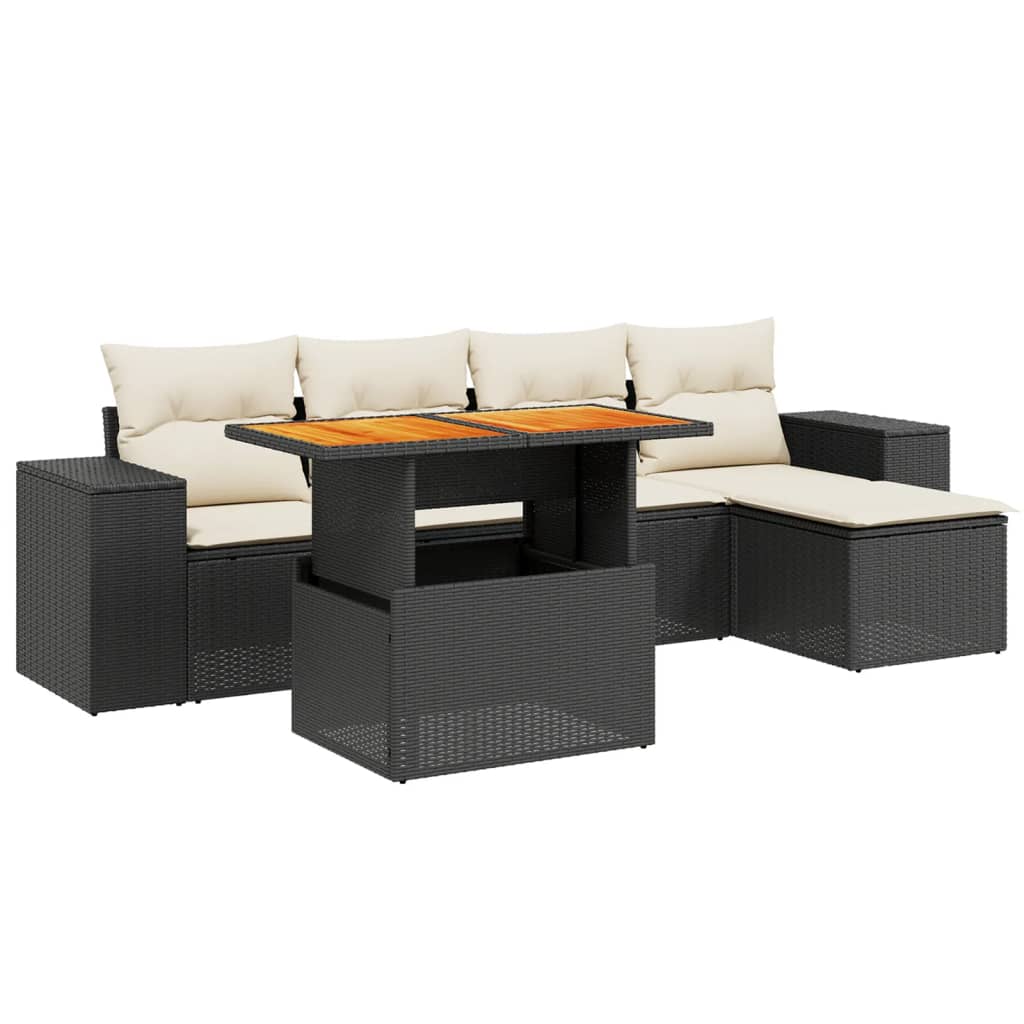 Set Divano da Giardino 6 pz con Cuscini Nero in Polyrattan 3272610