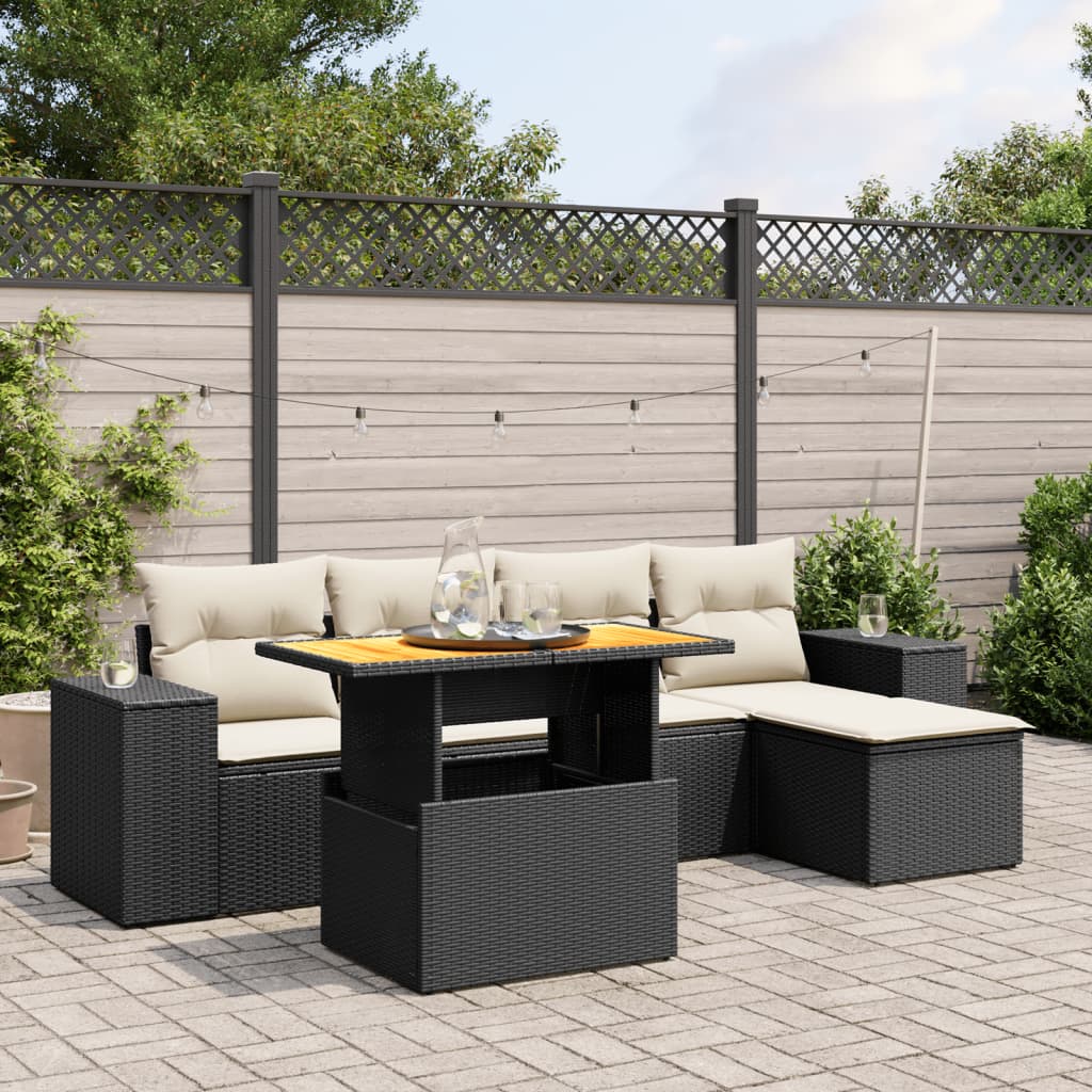 Set Divano da Giardino 6 pz con Cuscini Nero in Polyrattan 3272610