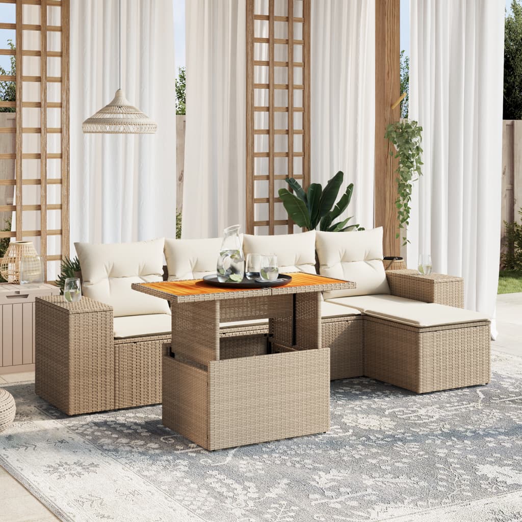 Set Divano da Giardino 6 pz con Cuscini Beige in Polyrattan 3272612