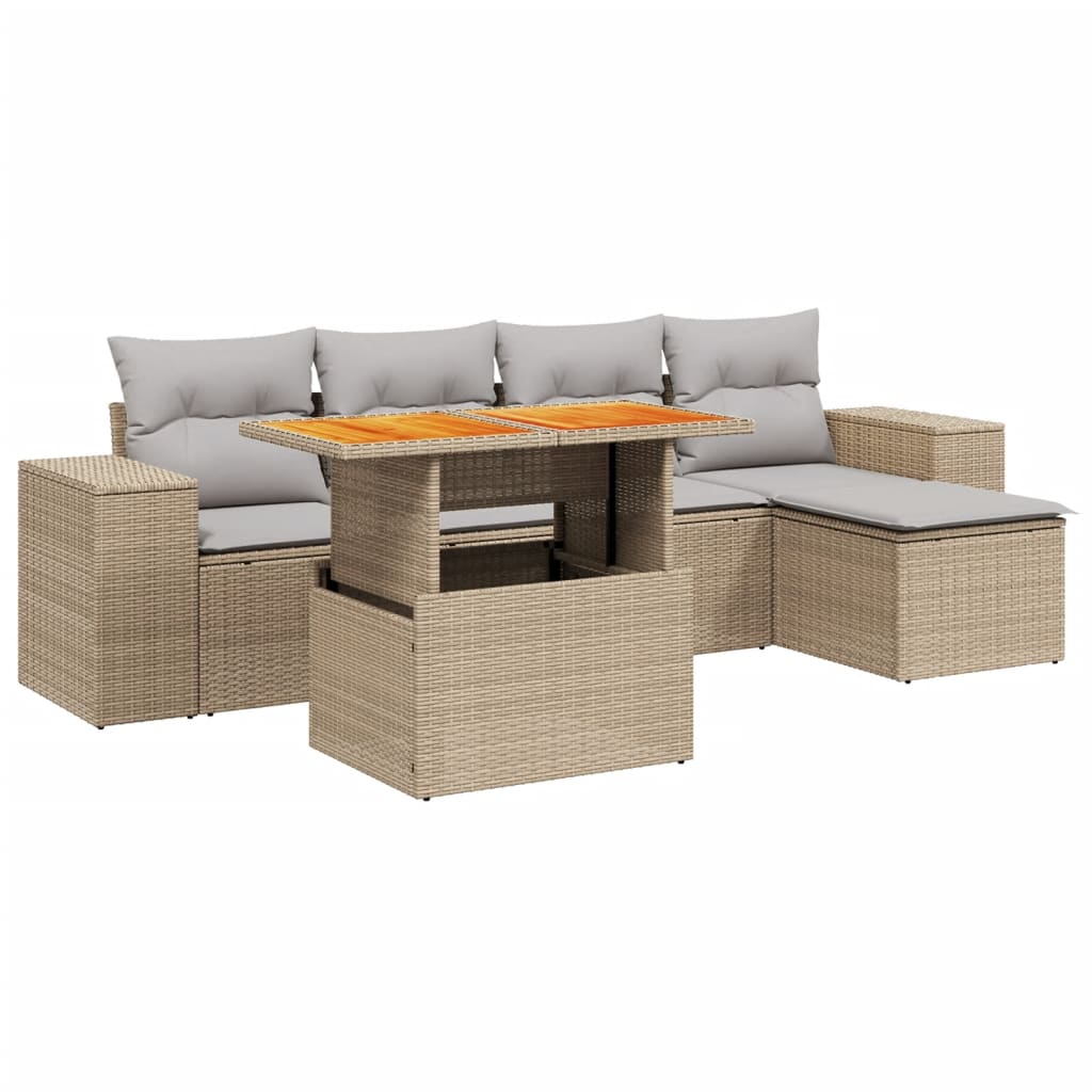 Set Divano da Giardino 6 pz con Cuscini Beige in Polyrattan 3272613