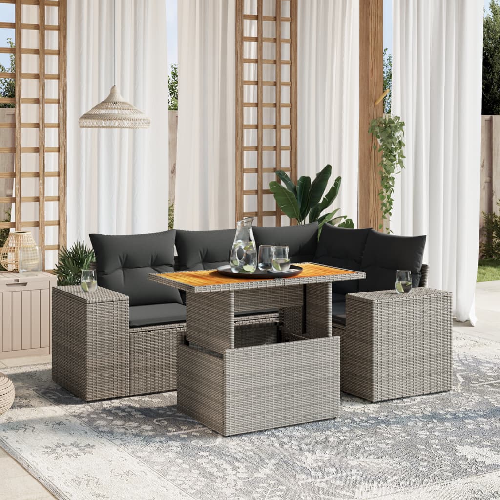 Set Divano da Giardino 5 pz con Cuscini Grigio in Polyrattan 3272621