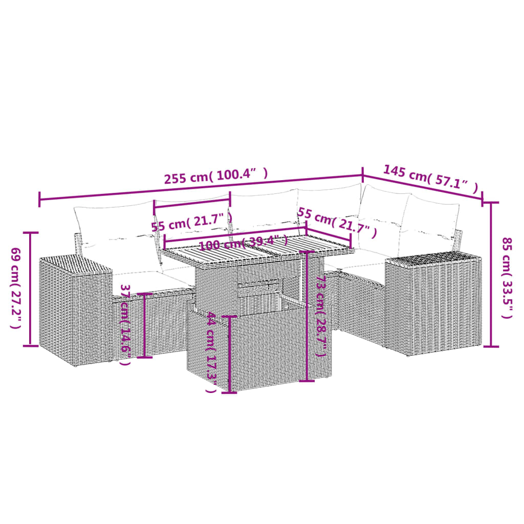 Set Divano da Giardino 6 pz con Cuscini Beige in Polyrattan 3272626