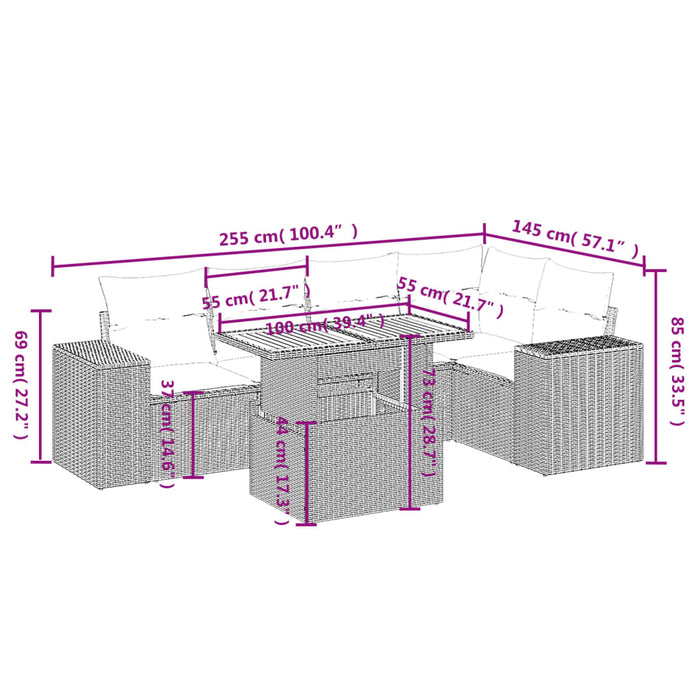 Set Divano da Giardino 6 pz con Cuscini Beige in Polyrattan 3272626