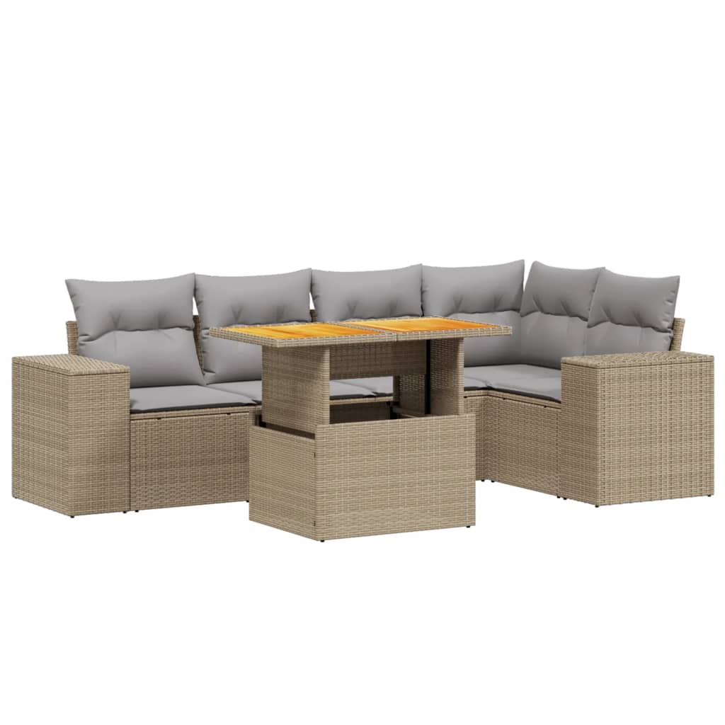 Set Divano da Giardino 6 pz con Cuscini Beige in Polyrattan 3272627