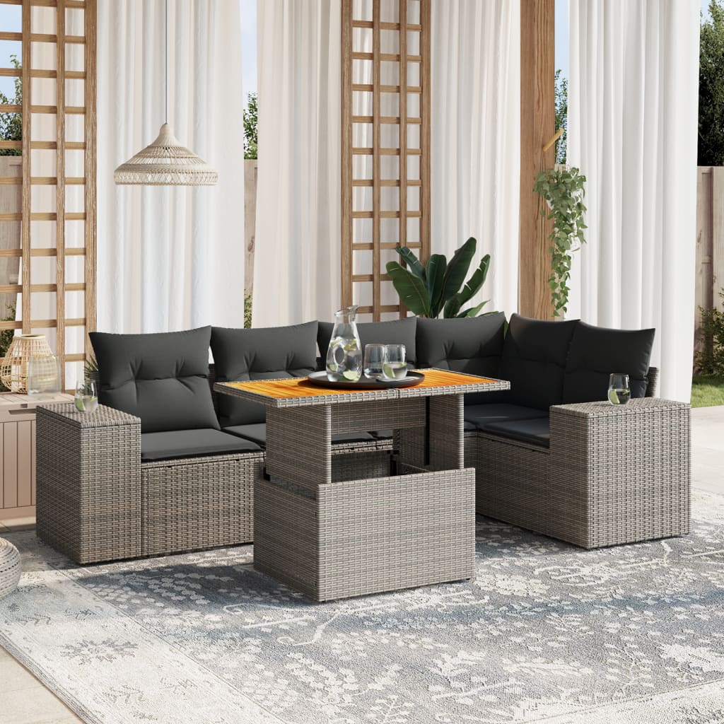 Set Divano da Giardino 6 pz con Cuscini Grigio in Polyrattan 3272628