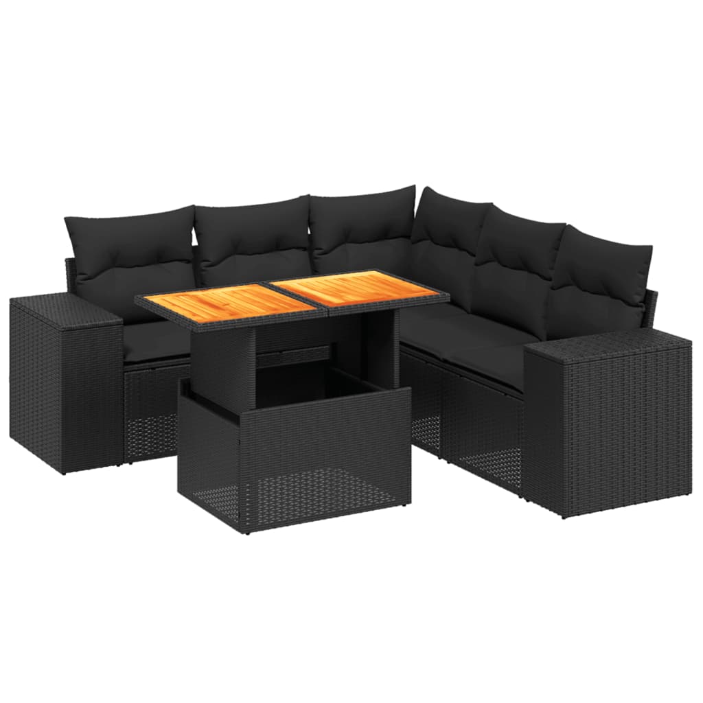 Set Divano da Giardino 6 pz con Cuscini Nero in Polyrattan 3272630