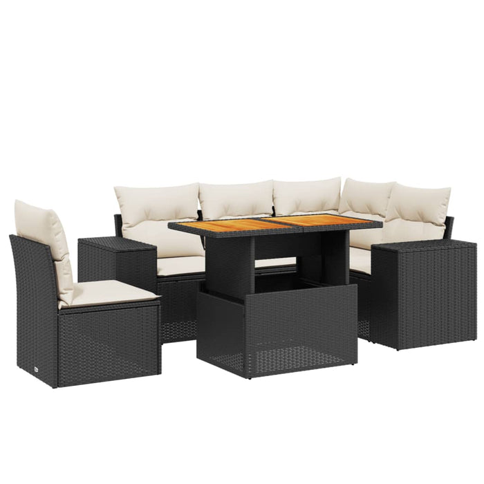 Set Divano da Giardino 6 pz con Cuscini Nero in Polyrattan 3272638