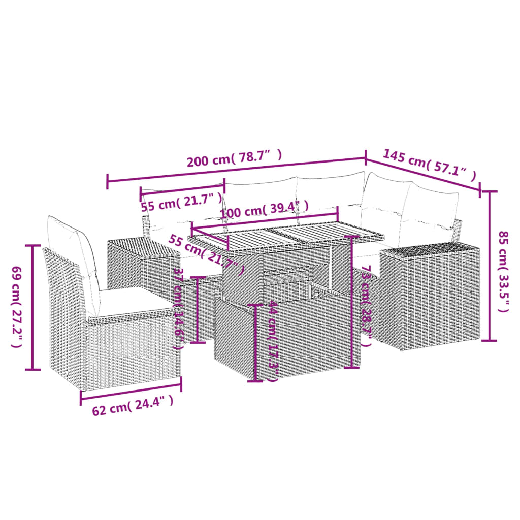 Set Divano da Giardino 6 pz con Cuscini Nero in Polyrattan 3272638