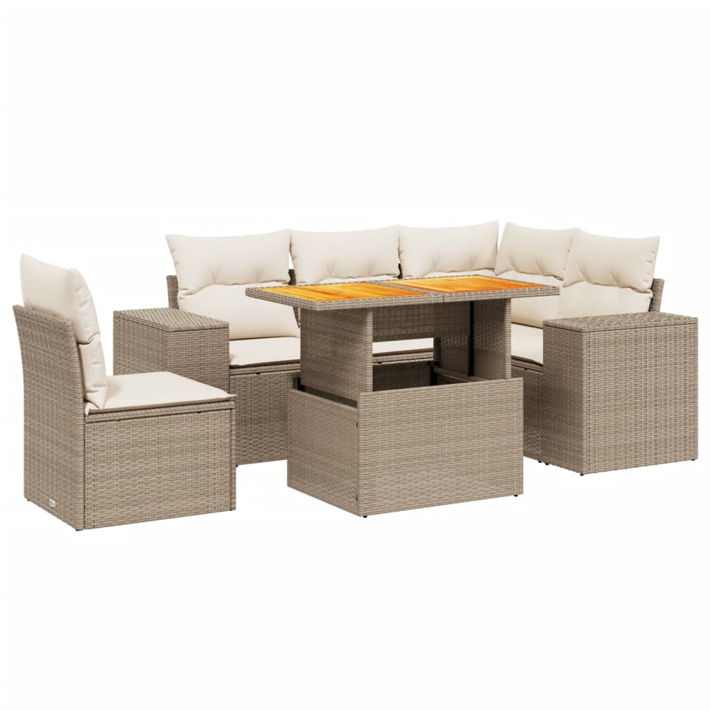 Set Divano da Giardino 6 pz con Cuscini Beige in Polyrattan 3272640