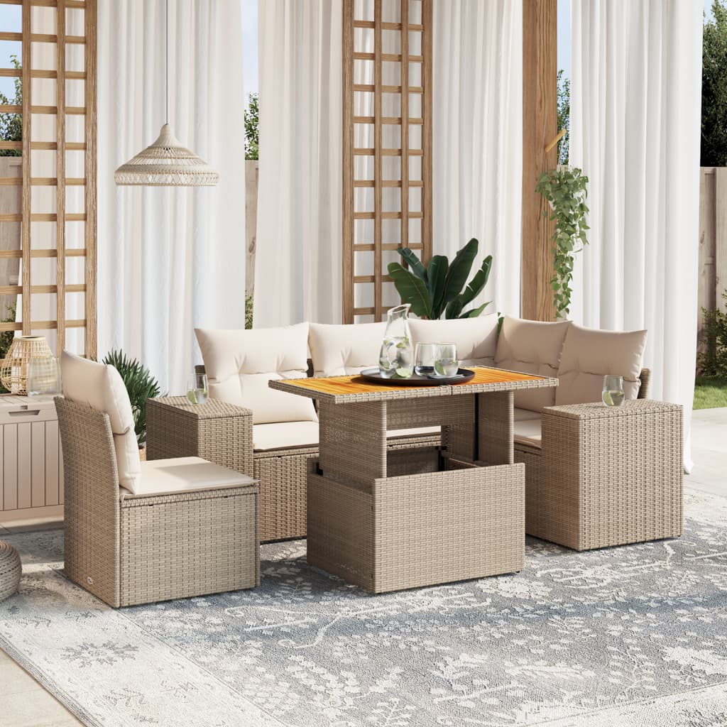 Set Divano da Giardino 6 pz con Cuscini Beige in Polyrattan 3272640